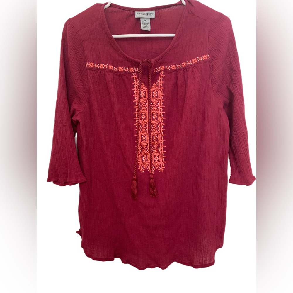 Catherine’s Cotton Boho Burgandy Top , size 0X